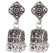 92.5 Silver Sterling Earrings  Ethnic Indian Floral Stud Jhumka Dangle Earrings