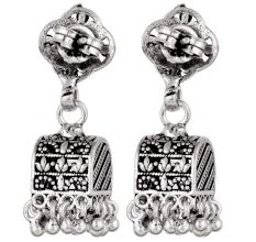 92.5 Silver Sterling Earrings  Ethnic Indian Floral Stud Jhumka Dangle Earrings