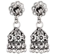 92.5 Sterling Silver Earrings Intricate Floral Stud  Traditional Jhumkies