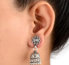 92.5 Sterling Silver Earrings Intricate Floral Stud  Traditional Jhumkies