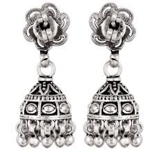 92.5 Sterling Silver Earrings Jhumka Tribal  Jhumkis With Floral Design