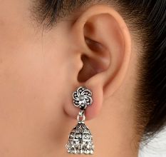 92.5 Sterling Silver Earrings Jhumka Tribal  Jhumkis With Floral Design