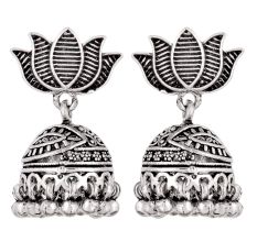 92.5 Sterling Silver Earrings Lotus Flower Stud Jhumkies