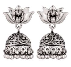 92.5 Sterling Silver Earrings Lotus Flower Stud Jhumkies