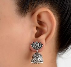 92.5 Sterling Silver Earrings Lotus Flower Stud Jhumkies