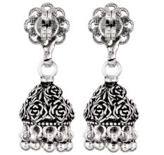 92.5 Solid Sterling Silver Earring Oxidize Rose Flower Design Jhumka Earring