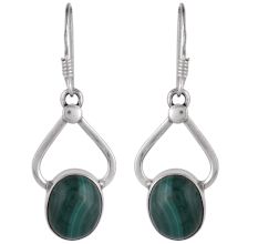 92.5 Sterling Silver Earrings Single Green Malachite Everyday Wear Earrings