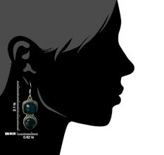 Sterling Silver Earrings Twin Green Onyx in Square And Teardrop Dangler Earrings