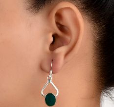 92.5 Sterling Silver Earrings Single Green Agate Earrings For Girls