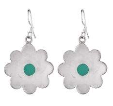 92.5 Sterling Silver Earrings Green Aventurine and Onyx Flower Earrings