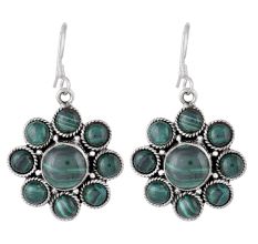 92.5 Sterling Silver Green Malachite Flower Design Earrings For women