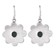 92.5 Sterling Silver Green Malachite Flower Design Earrings For women