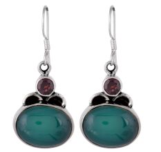 92.5 Sterling Silver Earrings Garnet And Green Onyx Gemstone Earrings