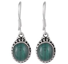 92.5 Sterling Silver Earrings Floral Oval Malachite Drop Earrings for Girls
