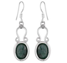 92.5 Sterling Silver Earrings Floral Oval Malachite Drop Earrings for Girls