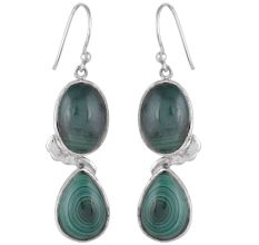 92.5 sterling silver Earrings Twin Green Malachite Earrings