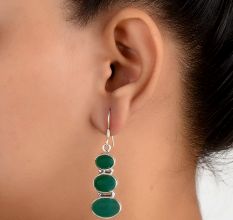 92.5 Sterling Silver Earrings Green Onyx Handset in sterling Silver Bezeles