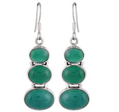 92.5 Sterling Silver Earrings Green Onyx Handset in sterling Silver Bezeles
