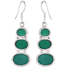 92.5 Sterling Silver Earrings Green Onyx Handset in sterling Silver Bezeles