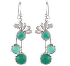 92.5 Sterling Silver Earrings Green Onyx Top Floral Fancy Earrings