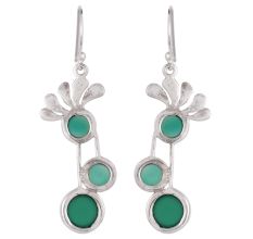 92.5 Sterling Silver Earrings Green Onyx Top Floral Fancy Earrings