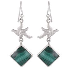 92.5 Sterling Silver Earings New Dessign Malachite Floral Fancy Earrings