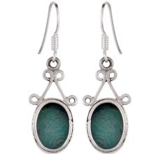 92.5 Sterling Silver Earings Oval  Malachite  Fancy Earrings