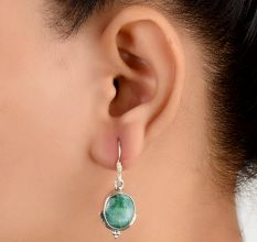 92.5 Sterling Silver Earings Amazonite Round Drop Fancy Earrings