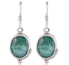 92.5 Sterling Silver Earings Amazonite Round Drop Fancy Earrings