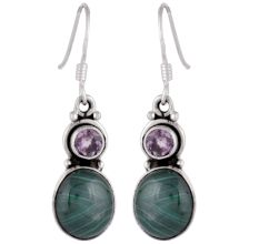 92.5 Sterling Silver Earings Tanzanite And  Malachite Earrings
