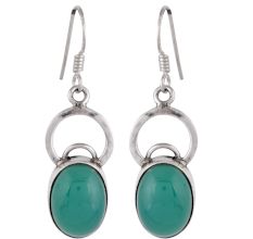 92.5 Sterling Silver Earings Chryoprase Single Drop Earrings