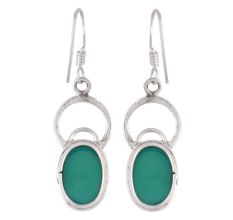 92.5 Sterling Silver Earings Chryoprase Single Drop Earrings