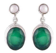 92.5 Sterling Silver Earings Pearl And Onyx Drop Earrings For Women