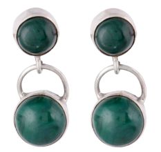 92.5 Sterling Silver Earings Twin Malachite Drop Fancy Earrings