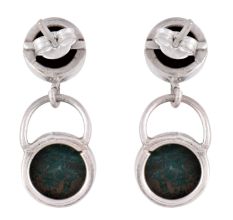 92.5 Sterling Silver Earings Twin Malachite Drop Fancy Earrings
