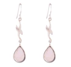 92.5 Sterling Silver Dangle Earrings Dolphin Rose Quartz  Earrings