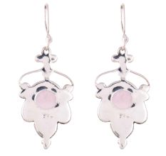 92.5 Sterling Silver Engraved Design Rose Quartz Fancy Earring