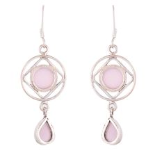 92.5 Sterling Silver Earrings Moden Design Pink Crystal Rose Quartz