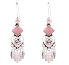 92.5 Sterling Silver Earrings  Pink Rose Quartz Chandelier Earrings