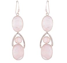 92.5 Sterling Silver Earring Drop Rose Quartz Hangings