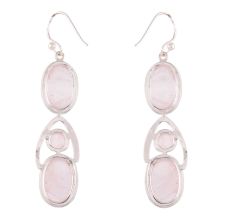 92.5 Sterling Silver Earring Drop Rose Quartz Hangings