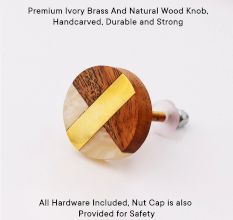 Ivory Brass And Natural Wood Dresser Knob