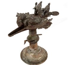 Brass Oil Lamp Diya DeepakÂ With Peacock Figurines