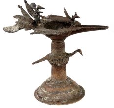 Brass Oil Lamp Diya DeepakÂ With Peacock Figurines