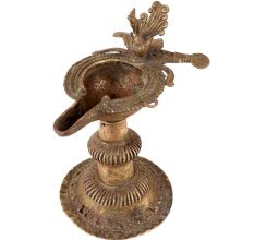 Indian Dhokra Peacock Ghee Oil Lamp