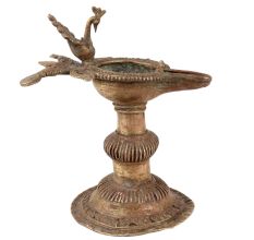Indian Dhokra Peacock Ghee Oil Lamp