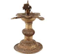 Indian Dhokra Peacock Ghee Oil Lamp