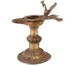 Indian Dhokra Peacock Ghee Oil Lamp