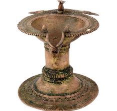 Brass Samai Oil Lamp Dhokra Tribal Oil Lamp With Peacock
