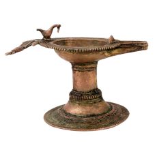 Brass Samai Oil Lamp Dhokra Tribal Oil Lamp With Peacock